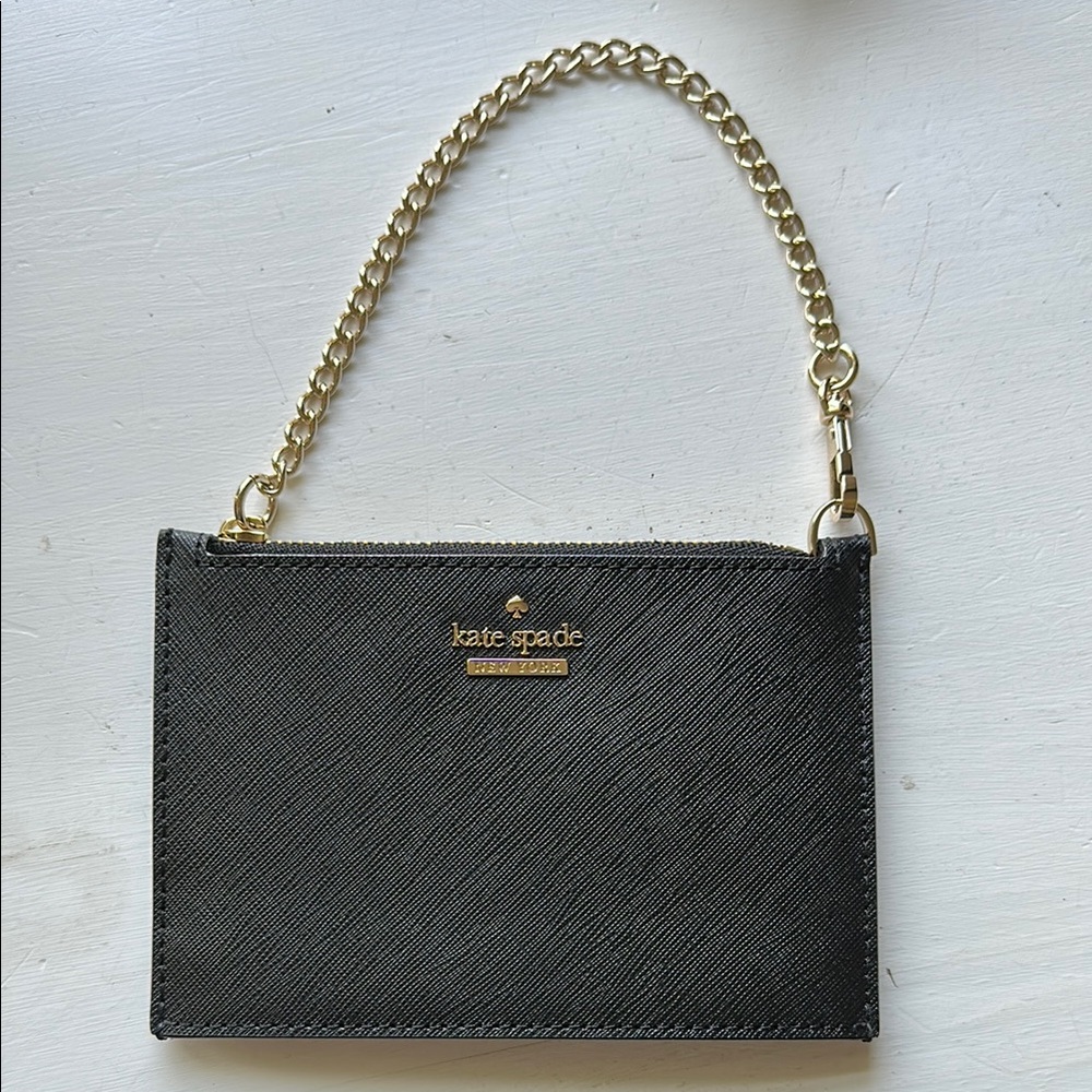 Kate Spade Black Wristlet with Gold Chain